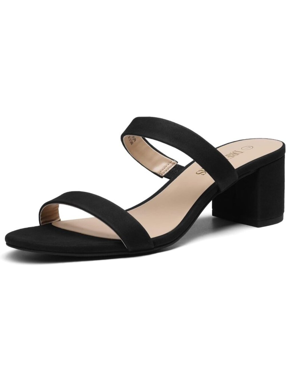 DREAM PAIRS Women's Black Two Strap Heels Open Toe Slip on Low Block Chunky Heel